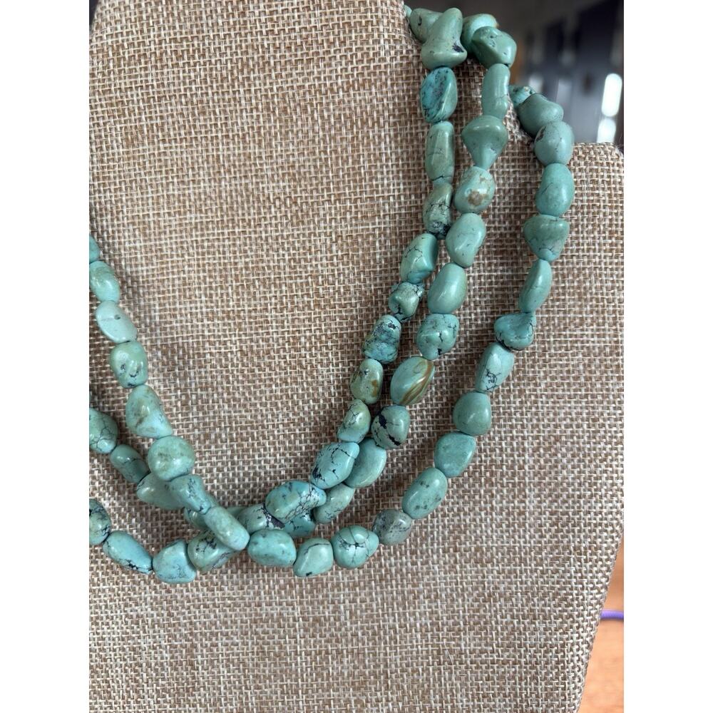 Vintage Native American Sterling Silver Polished Turquoise Multi Strand Necklace - Picture 5 of 15